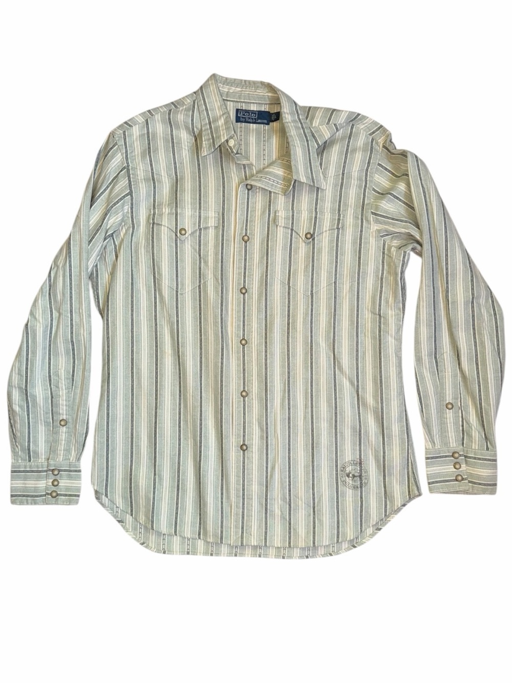 Polo Ralph Lauren Western Snap Shirt Size Large Cream Striped Vintage